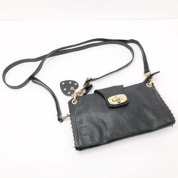 BLACK leather gold toned hardware crossbody wristlet - Picture 6 of 12
